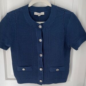 LOFT Women's Navy Short Sleeve Cardigan